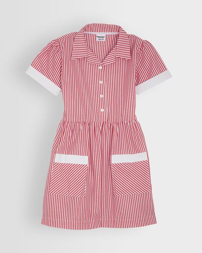 LUCTON SCHOOL Girls Red Striped Summer Dress