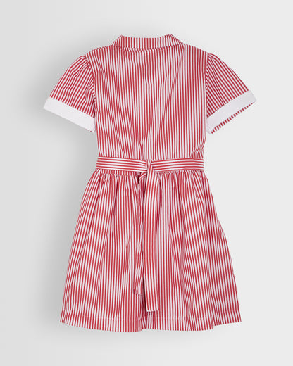 LUCTON SCHOOL Girls Red Striped Summer Dress
