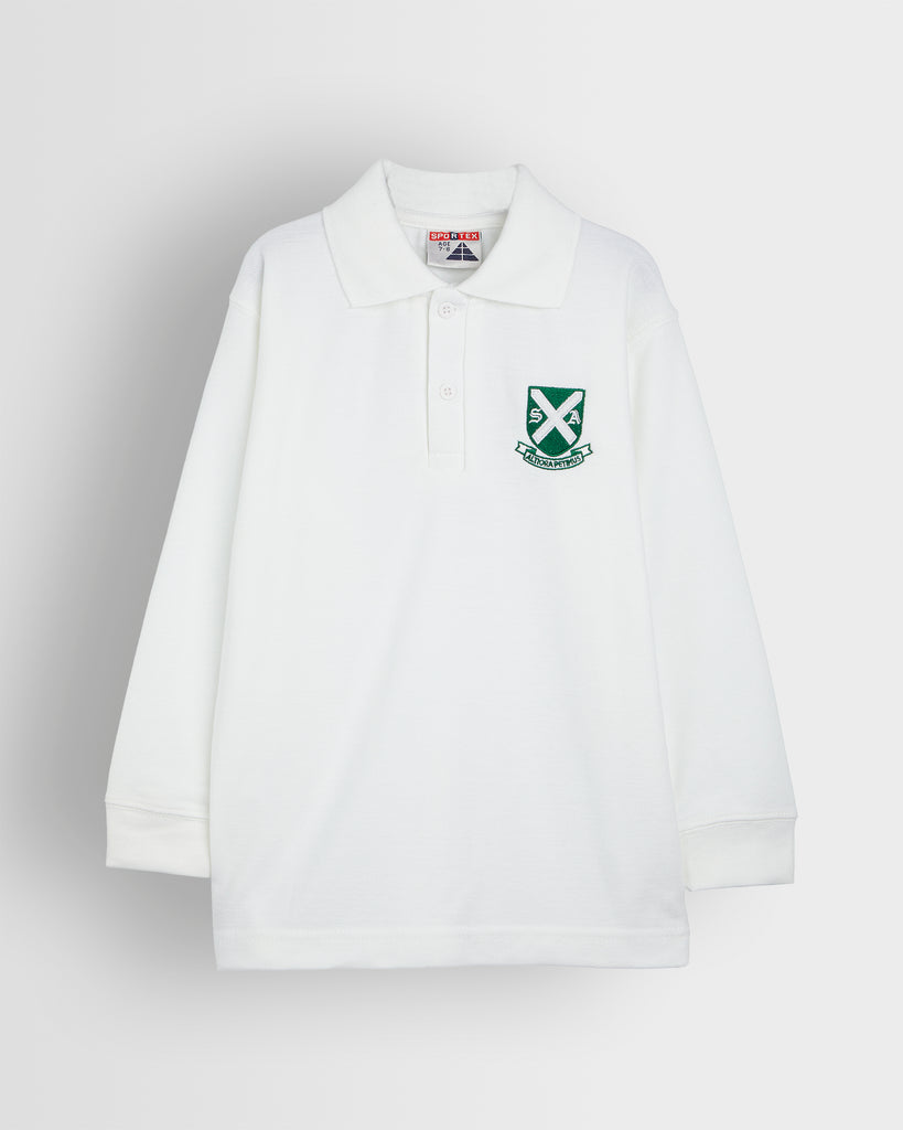 Unisex White Long Sleeve Polo Shirt