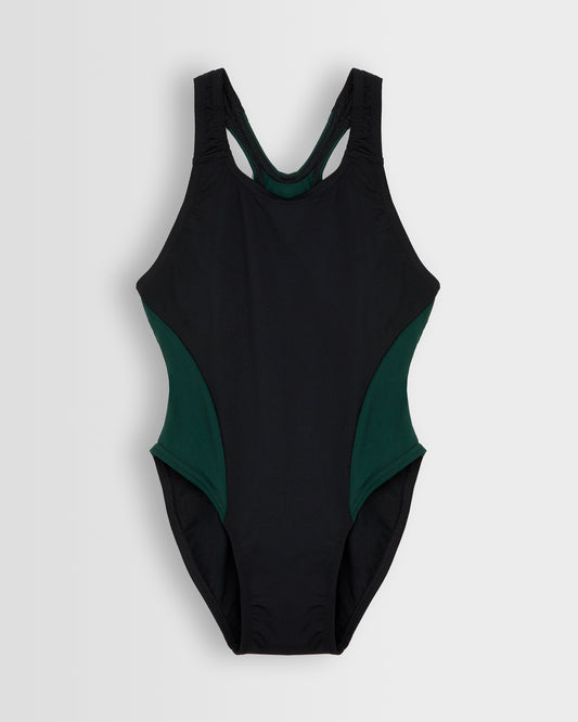 Girls Black-Green Swimsuit